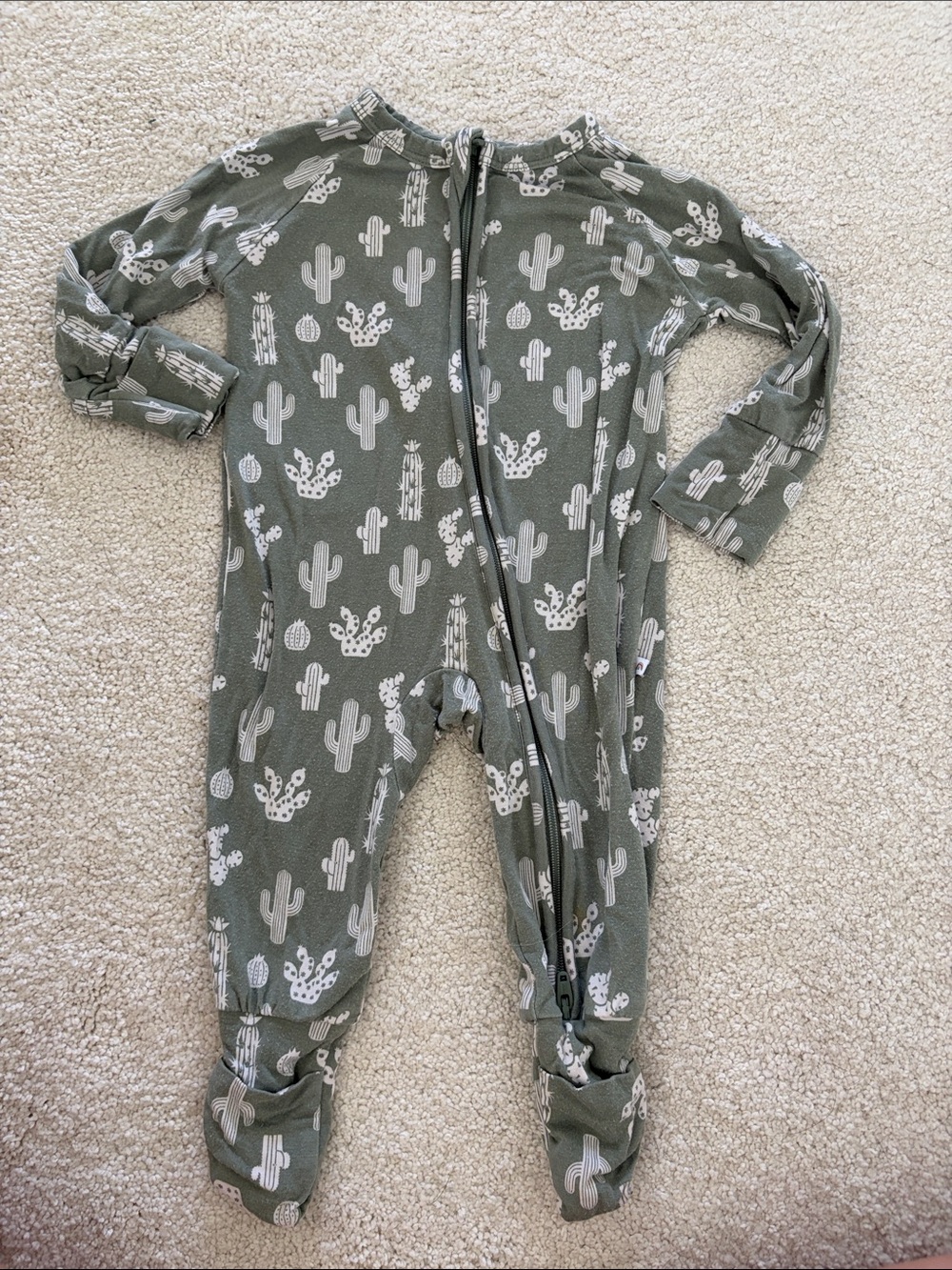 Emerson and Friends Olive Green Cactus Print One-Piece Zipper Footie